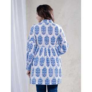 Top Azul de Algodón con Estampado Butta Block Transpirable, Cintura Imperio, Estilo Casual - Product Image 6