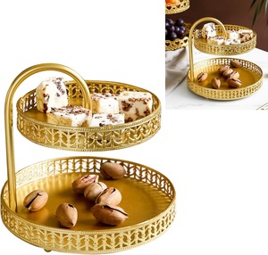 แท่นวางช็อคโกแลตสองชั้นทำด้วยมือทรงกลมพร้อมแท่นวางช็อคโกแลตขัดเงาสีทองสำหรับเสิร์ฟช็อกโกแลตและของหวาน - Product Image 3