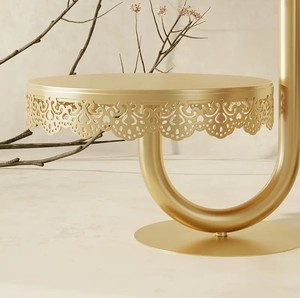 Venta superior Metal Gold Round 2 Layer Cake Stand para restaurante Hotel Wedding Decor en precio bajo - Product Image 3