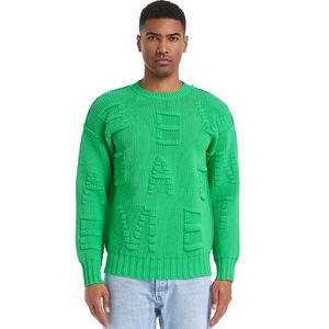 Pull personnalisé pour homme avec logo OEM & ODM, en tricot jacquard gaufré, à manches longues, pour l'hiver - Product Image 4