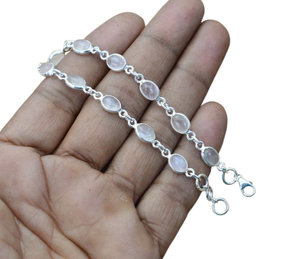 <b>Rose</b> <b>Quartz</b> Gemstone Women's Tennis Sterling Silver <b>Bracelet</b> Trendy Handmade Gift for Party Occasions - Product Image 1