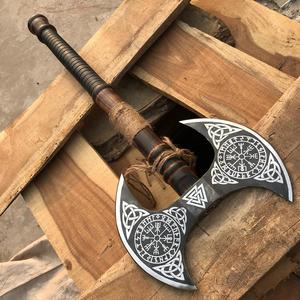 Hacha de Acero al Carbono de Doble Cabeza Steel Craft International, Grado Industrial, Mango de Asta de Ciervo, Estilo Vikingo, HRC60-65 - Product Image 5