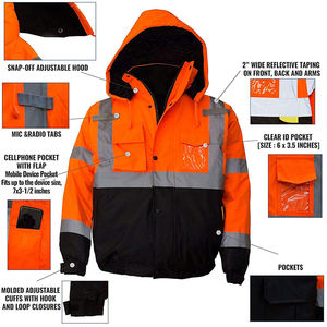 Hi-viz vêtements de travail ANSI classe 3 Bomber haute visibilité intérieur polaire imperméable veste Hi Vis Construction vêtements de sécurité - Product Image 4