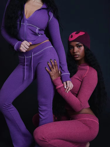 Ensemble 2 pièces pour femme : haut à capuche et pantalon évasé, style décontracté et sportif, avec poches zippées et cordon de serrage, coupe ajustée et extensible - Product Image 6