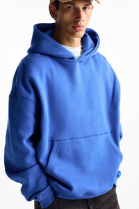 Venta al por mayor último diseño de alta calidad de color azul básico de algodón mezclado cálido logotipo personalizado impresión Unisex pulóver sudaderas con capucha para los hombres - Product Image 2