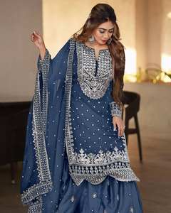 Presentación de la nueva secuencia de bordado pesado Top de trabajo-Gharara y Dupatta Set Completamente cosido Listo para usar Colección - Product Image 6