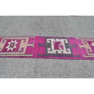 Turkish <b>Runner</b> Rug 2.5x11.9 ft, <b>Red</b> Gray Animal Print Rug Wool - Product Image 3