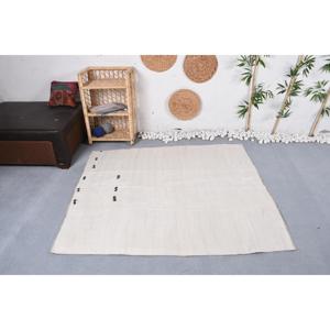 Tapis Kilim turc 4,9x5,3 pi (150x163 cm), tapis oriental vintage blanc - Product Image 2