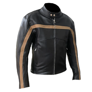 Chaqueta de motociclismo de cuero negro genuino con rayas CE blindado protegido pista de carreras de cuero chaqueta de moto para hombres - Product Image 1