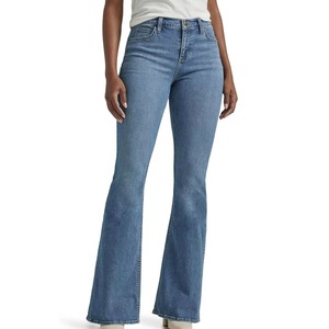 Wholesale <b>Elastic</b> High <b>Waist</b> Women Wide Leg <b>Jeans</b> OEM Pure Cotton Multi Pocket Denim Pants <b>With</b> Scratches - Product Image 1