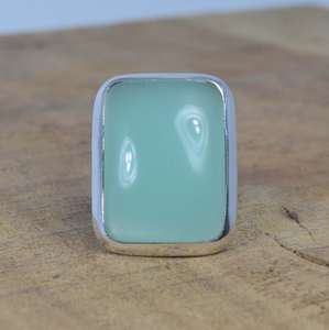 Bague Aqua Calcedony en argent sterling 925, pierre précieuse carrée, bijoux faits à la main - Product Image 4