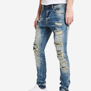 กางเกงยีนส์ขายาวสำหรับผู้ชายกางเกงยีนส์ขากว้างสีฟ้าขาดๆล้างได้สำหรับผู้ชายโลโก้ได้ตามต้องการ - Product Image 5