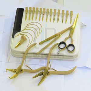 Kit de herramientas de extensión de cabello para salón de belleza, Color dorado bronceado, logotipo personalizado gratis, lo más vendido de fábrica - Product Image 2