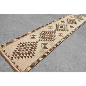 3x13.7 ft Herki Turkish Rug, <b>Brown</b> Floral Vintage Rug <b>Wool</b> - Product Image 2