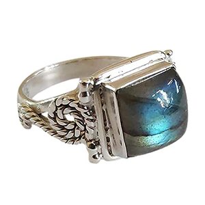 Handmade 925 Sterling Silver <b>Ring</b> <b>Labradorite</b> Inlay Cushion Shape Boho November Birthstone Jewelry Perfect Gift for Her Birthday - Product Image 1