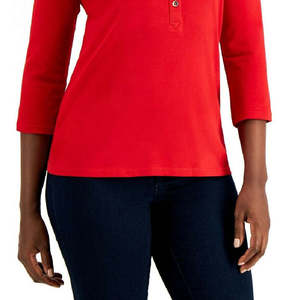 Maglietta da Donna Charter Club in Maglia Traspirante per Polo, Rosso con Bottoni, Taglia Media, con Logo Stampato, Materiale Spandex - Product Image 3