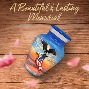 Blue Eagle Urn - Small Keepsake <b>for</b> Human <b>Ashes</b> with <b>Box</b> & Bag - Blue Urn with Eagle - Honor Your Loved One with American - Product Image 5