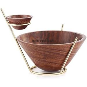 Juego de 2 cuencos de madera grabados de diseñador de vástago de Metal de Color plateado Aspecto llamativo Desechable Venta caliente Precios al por mayor - Product Image 4