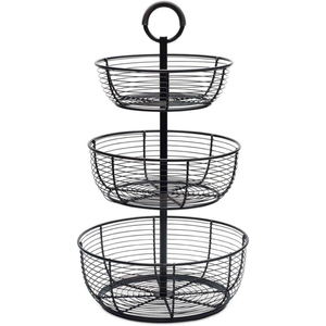 Panier à fruits en fil de fer noir avec poignée, design élégant, pour la décoration et le rangement du salon - Product Image 5