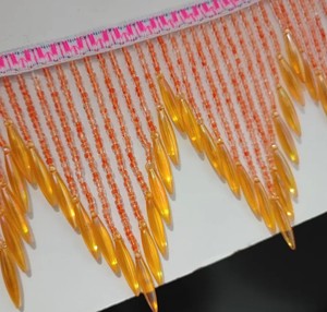 Handmade Orange Beaded <b>Fringe</b>: 4-inch Wide <b>Lampshade</b> Trim, 90cm Long - Product Image 3