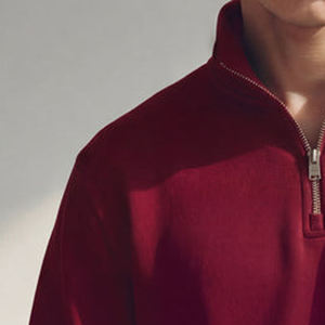 <b>Men</b> Sweatshirt With <b>Quarter</b> <b>Zip</b> Long Sleeves Custom Logo Design OEM Service Casual Wear Ribbed Cuffs / Waistband For Relaxed Fit - Product Image 3