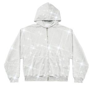 เสื้อฮู้ดดี้ผู้ชายคุณภาพสูงแบบกำหนดเอง ฮู้ดดี้ซิปประดับเพชรเทียม ผ้าฝ้าย 100% ตัวเลือกโลโก้แบบกำหนดเองสำหรับผู้ชาย - Product Image 4