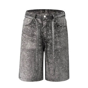 Shorts Vaqueros con Pedrería Brillante para Hombre, Estilo Hip Hop Urbano, Corte Holgado, Jeans Brillantes de Verano con Opciones de Logotipo Personalizado Disponibles - Product Image 1