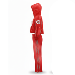 Chándal de cremallera roja de Spandex de poliéster de 365 GSM Premium con chándales de logotipo personalizado de transferencia de calor de telaraña de diamantes de imitación para invierno - Product Image 4