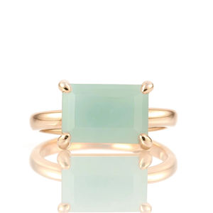 Solide 925 Sterling Silver Natural Aqua Aquamarine Forme Rectangulaire Facettes Pierres Précieuses Prong Setting Solitaire Anneaux Fine Jewelry - Product Image 1