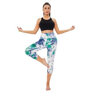 Pantalones de Yoga Capri de Cintura Alta para Mujer, Transpirables, de Malla, Leggings Transparentes, Diseño Personalizado con Rayas Brillantes y Bloques de Color, Costuras Deportivas para Gimnasio - Product Image 3