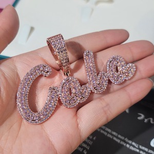 Chic Cursive Diamond Name <b>Necklace</b> Custom Round Cut Icy Nameplate Pendant with Cuban Chain Gift for Her in Brass and CZ Stones - Product Image 2