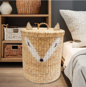 Eco Friendly Wicker Fox Shaped <b>Basket</b> with <b>Lid</b> Decorative Handwoven Water Hyacinth <b>Storage</b> Bin for Nursery and Home Organization - Product Image 5