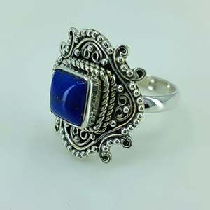 Handmade 925 Sterling Silver <b>Statement</b> Ring Lapis Lazuli Gemstone Natural Blue <b>Cushion</b> Shape Boho September Birthstone Jewelry - Product Image 6