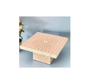 Elegant Handcrafted Eco-Friendly Bone Inlay Square Cake Stand Floral Design Furniture Custom Size Available for Modern Homes - Product Image 2