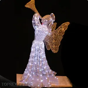 زينات ليد لمحطة الكريسماس مع ملائكة نحت خارجي ليد نحت أكريليك للحفلات مع صورة ملاك ثلاثية الأبعاد مصابيح حبل