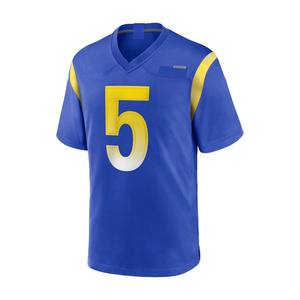 Ensemble de maillot de football américain bleu personnalisé et pantalon rembourré, numéro jaune, col en V, uniforme d'équipe pour le jour du match, vêtements de sport - Product Image 2