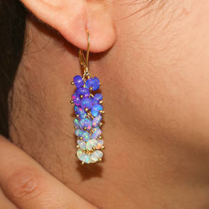 Pendientes colgantes finos de Plata de Ley 925, cuentas de ópalo de lavanda Natural, piedra natal chapada en oro para mujer, fiesta de boda - Product Image 2