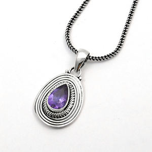 สร้อยคอพลอยอเมทิสต์ธรรมชาติดีไซน์คลาสสิกแข็ง925จี้เงินแท้จี้รูปลูกแพร์ดีไซน์เรียบง่ายจี้หรูหรา - Product Image 2