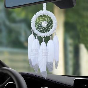 Atrapasueños Art Deco Blanco con Plumas Plateadas Brillantes, Decoración Circular Hecha a Mano para Colgar en la Pared, Regalo con Diseño de Flores de Cerezo - Product Image 3