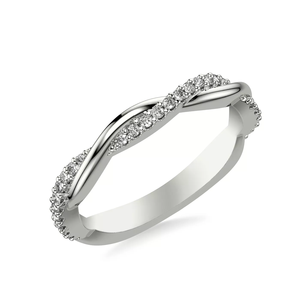 18K White Gold Twisted Infinity Band Paved Round Lab Grown Diamond Stackable Wedding <b>Ring</b> for Women - Product Image 1