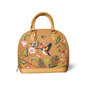 Luxury Vegan Leather Embroidered Bowling Bag with Zipper Closure for Women Casual Style Two Handles 2-2.9L Capacity - Product Image 1