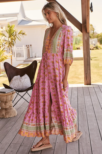 OEM Custom Summer <b>Beach</b> Girls Floral Print Boho <b>Long</b> Rayon Ruffles Casual V-Neck Sexy Boho Maxi Plus <b>Dress</b> Robe Femme - Product Image 3