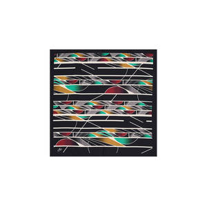 Black Polyester Twill Square Scarf with Geometric Pattern - Product Image 1