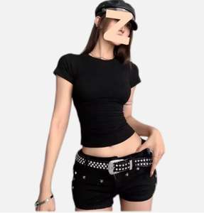 Moda Slim Fit Crop Tops mujer Sexy camiseta lisa en blanco gráfico bebé camiseta para verano para serigrafía Puff impresión - Product Image 3