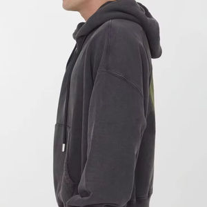 Logo personnalisé Impression bouffée Broderie Lettre Coton Gym Hoodies Vintage Wash Hip Hop Street Wear Casual Workout Hoodie Hommes - Product Image 1