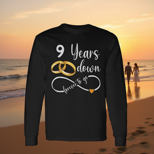 Camiseta de manga larga para el 9º aniversario de boda de pareja, 9 Years Down Forever To Go - Product Image 3
