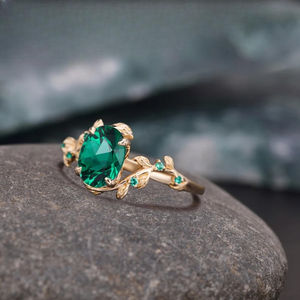 925 <b>Silver</b> Vintage Engagement <b>Ring</b> <b>Emerald</b> Oval Gemstone Prong Setting Fine Gold Plated Diamond Accents-Gift for Her Party Wear - Product Image 3