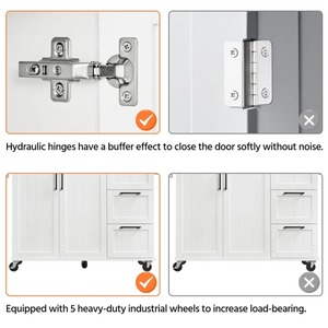 รถเข็นครัวแบบเกาะกลางขนาดใหญ่สีขาวจากโรงงานโดยตรง พร้อมท็อปเคาน์เตอร์แบบพับได้ บนล้อหมุนได้ 5 ล้อ - Product Image 4