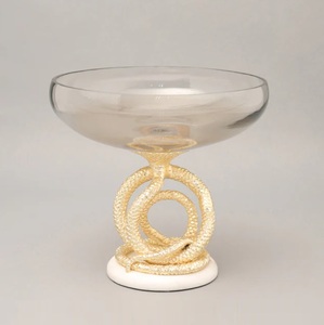 Cuenco de Vidrio Artesanal con Base de Serpiente Dorada, Decoración de Hogar de Lujo, Centro de Mesa para Bodas, Hoteles, para Servir Postres, Cuenco Dorado - Product Image 1