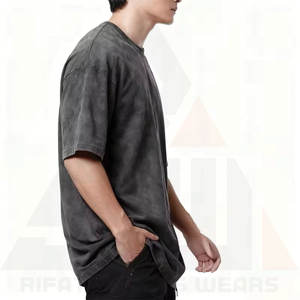 Custom Wholesale Oversized Acid Wash Lightweight 100% Cotton <b>Men's</b> Casual Breathable Vintage T-<b>Shirts</b> - Product Image 3